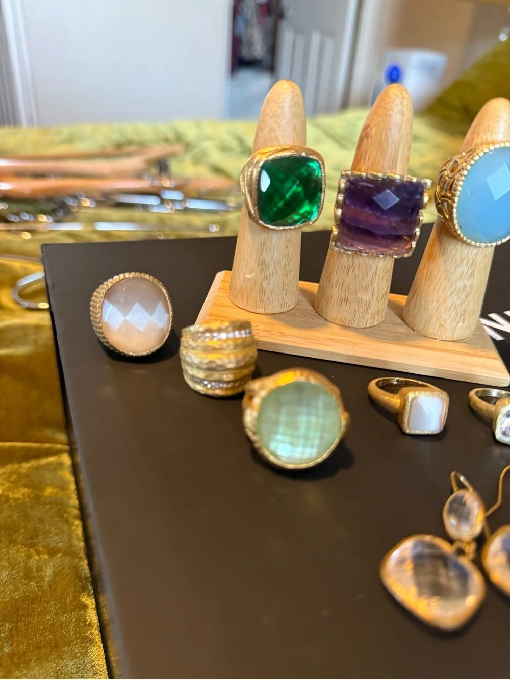 8 chunky cocktail rings matching earrings Rivka Friedman